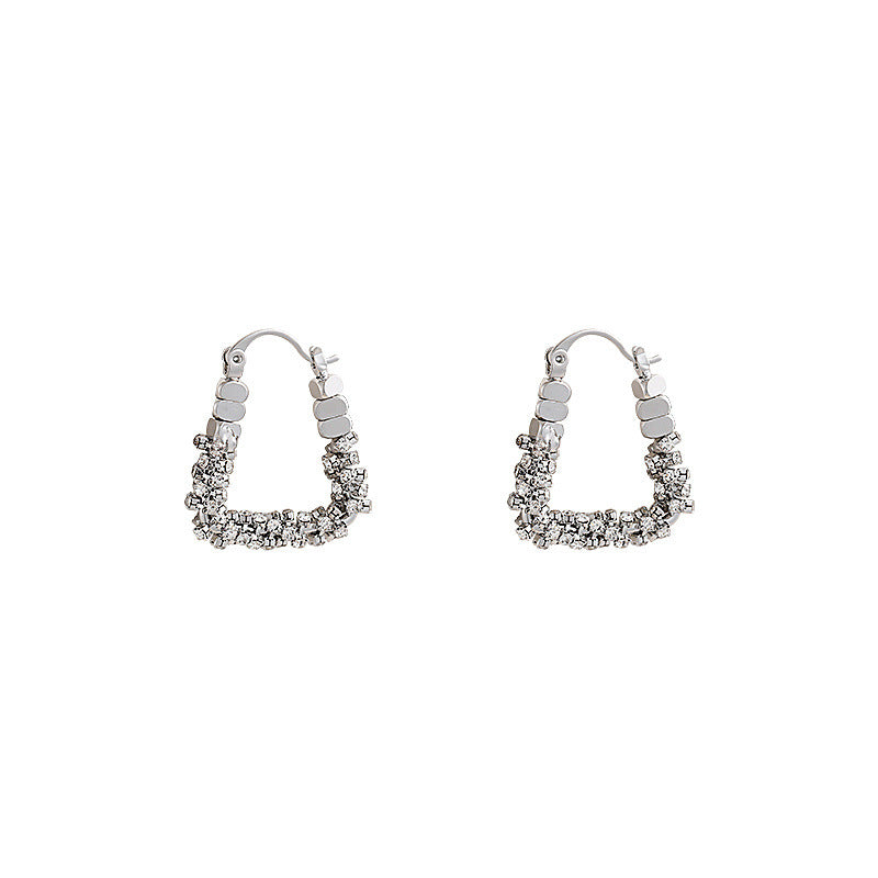Wholesale Silver square ear buckle niche design light luxury high-grade earrings exquisite unique diamond ring earrings